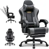 GTPLAYER Gaming Stoel - Gamer Stoel - Ergonomische gamingstoel met voetsteun, hoofdsteun en lendensteun. In hoogte verstelbaar. Grijze gamingstoel