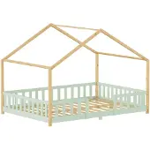 En.casa Kinderbed "Treviolo" met huiselijke uitstraling, voorzien van valbeveiliging. Gemaakt van dennenhout, afmetingen 120 x 200 cm. Kleur: mintgroen / naturel