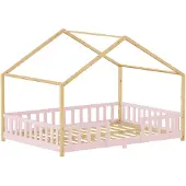 En.casa Kinderbed "Treviolo" met huiselijke uitstraling, voorzien van valbeveiliging. Gemaakt van dennenhout, afmetingen 120 x 200 cm. Kleur: roze / naturel