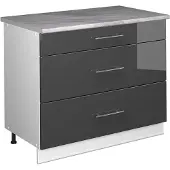 Vicco Keukenonderkast Fame-Line, Antraciet Hoogglans/Wit, 100 cm, WB Marmer