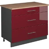Vicco Keukenonderkast Fame-Line, Bordeauxrode hoogglans/Antraciet, 100 cm, WB Eik