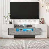 Sonstiges TV-kast met lade, marmerlook, LED-verlichting, hoogglanzend wit, 145 cm