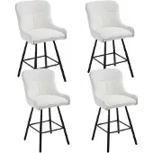 Sonstiges Barkrukken, set van 4, chenille, met rugleuning en voetsteun, wit