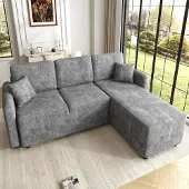 MODFU 3-zits hoekbank met relaxfunctie, chenille hoekbank, gestoffeerde bank met massief houten frame en kussens, comfortabele bank voor de woonkamer, geschikt voor kleine ruimtes, grijs