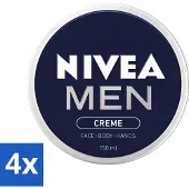 Nivea 4 x MEN - Crème - Bodycrème - 150 ml - Crème Voor Mannen - Gezicht Verzorging - Lichaam Verzorging - Handen Verzorging - Droge Huid