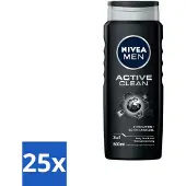 Nivea 25 x MEN - Douchegel - Active Clean - 500 ml - Douchegel - Actief Houtskool - Reiniging - Mannelijke Geur - Huid Reinigen