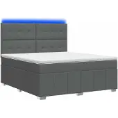 vidaXL LED boxspringbed met matras, donkergrijs, 140 x 190 cm, gestoffeerd