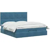 vidaXL Ottomanbed met matras en LED-verlichting, donkerblauw, 140 x 190 cm, fluweel