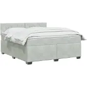 vidaXL Boxspringbed met matras en LED-verlichting, lichtgrijs, 160 x 200 cm, fluweel