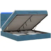 vidaXL Ottomanbed met matras en LED-verlichting, donkerblauw, 180 x 200 cm, fluweel