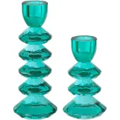 J-Line kaarshouder - glas - turquoise - set van 2