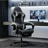 MODFU Gamingstoel-Ergonomisch-Verstelbare Zithoogte-Hoofdsteun-Lendensteun-Zwart Wit