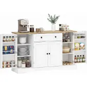 HOMCOM Buffet Cabinet-Spanplatte, MDF-138L x 40B x 85H cm-Weiß