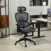 OKWISH Ergonomische Bureaustoel Met Hoofdsteun, Lendensteun En Voetsteun, Verstelbaar, Netstof, Zwart