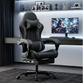 MODFU Gamingstoel-Ergonomisch-Hoofdsteun-Lendenkussen-Verstelbare Zithoogte-Zwart Grijs