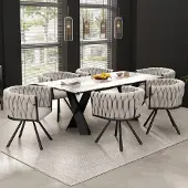 MODFU - Eetkamerstoelenset - Draaibaar - Ergonomisch - Modern - Linnen - Zwart