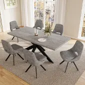 Sonstiges Uittrekbare eettafelset met 6 stoelen, grijs, MDF, 130-170 cm