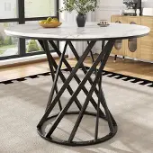 Sonstiges Eettafel, rond, ongeveer 80x80 cm, wit met marmerlook, met metalen poten