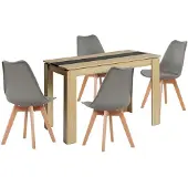 Sonstiges Eetset: Tafel met 4 stoelen, rechthoekig, eikenhout, zwart/grijs, 110 cm