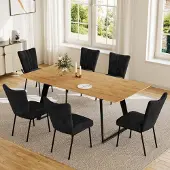 Sonstiges Eetkamerset, uitschuifbaar, 130-170 cm, met 6 stoelen, MDF-houtlook, metalen frame, zwart