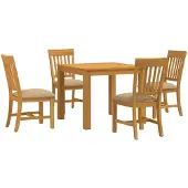 vidaXL Eetset, 5 stuks, beige, massief eikenhout
