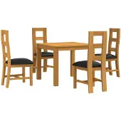 vidaXL Eetset, 5 stuks, zwart, massief eikenhout