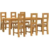 vidaXL Eetkamerset 7 st Beige Massief Eikenhout