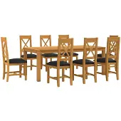 vidaXL Eetset, 9-delig, zwart, massief eikenhout