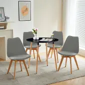 Sonstiges Essgroep: Ronde tafel, zwart + 4 stoelen, beuken, grijs, 80x80x74 cm