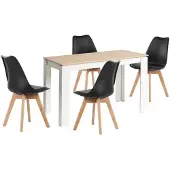 Sonstiges Eetset: Eettafel met 4 stoelen, rechthoekig, eikenhout/wit, 120 cm, zwart