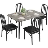 Sonstiges Eetset, 5-delig: Eettafel met 4 gestoffeerde stoelen, metaal en MDF, grijs