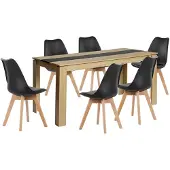 Sonstiges Eetset: Eettafel met 6 stoelen, rechthoekig, eikenhout, 160 cm, zwart