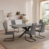 Sonstiges Uittrekbare eettafel met 6 stoelen, grijs, MDF, 130-170 cm