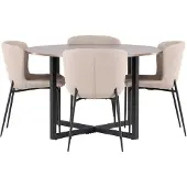 Ebuy24 Durango eethoek eettafel walnootdecor 4 stoelen bouclé bruin.