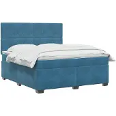 vidaXL Boxspringbed met matras en hoofdbord, blauw, 140 x 190 cm, fluweel