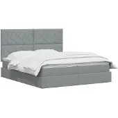 vidaXL LED-bed met opbergruimte en matras, lichtgrijs, 200 x 200 cm, gestoffeerd