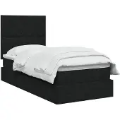 vidaXL LED-bed met opbergruimte en matras, zwart, 90 x 200 cm, met stoffen bekleding