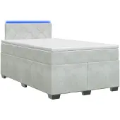 vidaXL Boxspringbed met matras en LED-verlichting, lichtgrijs, 120 x 200 cm, fluweel