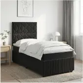 vidaXL LED boxspringbed met matras, zwart, 100 x 200 cm, fluweel