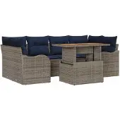 vidaXL Tuinbank Set 7 st grijs en marineblauw