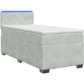 vidaXL Boxspringbed met matras en LED-verlichting, lichtgrijs, 90 x 200 cm, fluweel