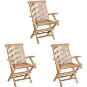 vidaXL Opvouwbare tuinstoel, 3 stuks, naturel, massief teakhout