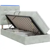 vidaXL LED-bed met opbergruimte en matras, lichtgrijs, 100 x 200 cm, fluweel