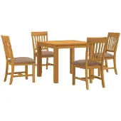vidaXL Eetset, 5 stuks, grijs, massief eikenhout