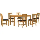 vidaXL Eetset, 7 stuks, zwart, massief eikenhout
