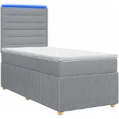 vidaXL LED boxspringbed met matras, lichtgrijs, 90 x 190 cm, gestoffeerd