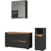 Vicco Badkamermeubelset Marelle Antraciet/Artisanaal eiken 3-delig, Model 65057