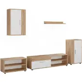 Vicco Woonwand Berno, Goudkleurig Eiken/Wit, Set van 5 stuks