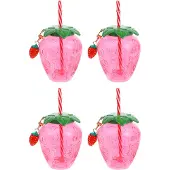 ABOOFAN 4 hawaïaanse papieren bekers met aardbeirietjes voor sap, , water