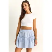 Bianco Hoog-waisted Gestreepte Seersucker Minirok